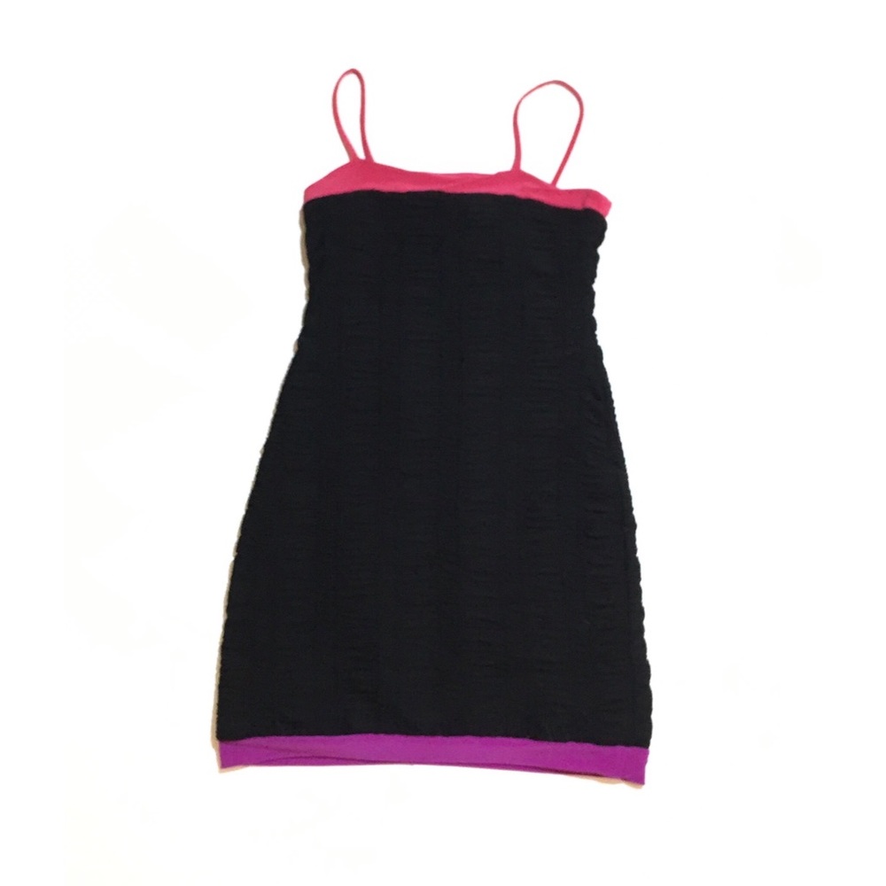 CW Designs Black Dress with Pink & Purple Accents